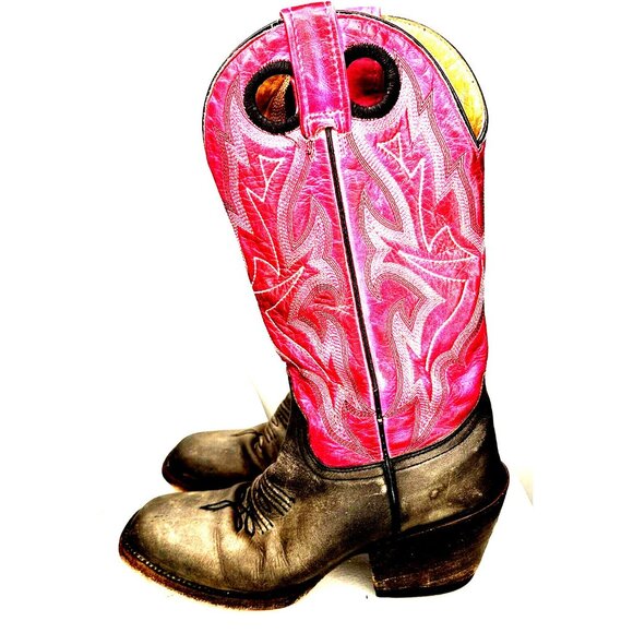 Vintage Stetson Cowboy Boots Western Ranch Leather Pink Gray Womens Size 5.5 - Picture 5 of 14